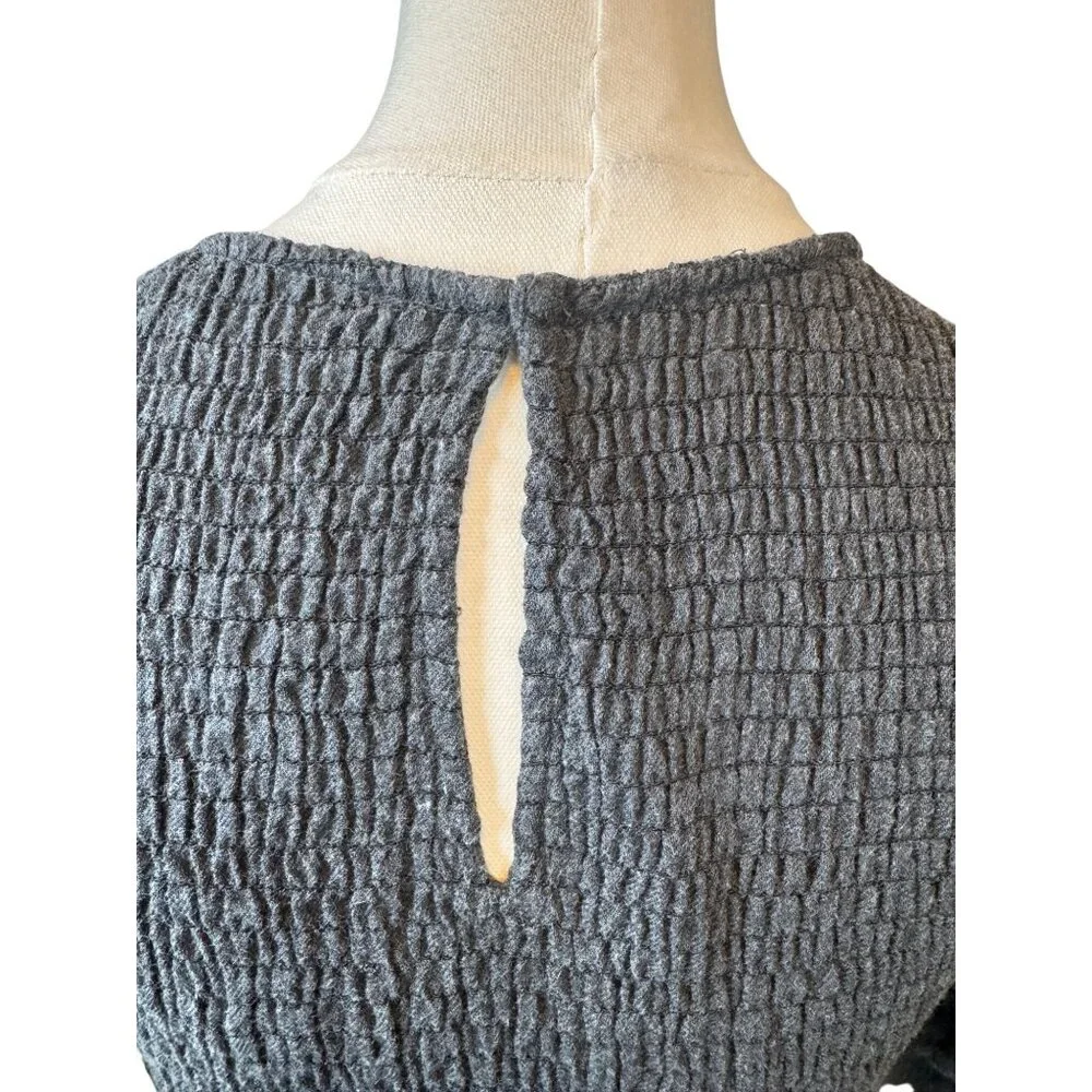 2/$30 Zara Gray Smocked Top Small, Ruffle Sleeves, Polyester Cotton Blend